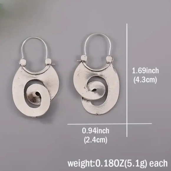 Silver Swirl Boho Earrings Geometric Irregular Dangle - Picture 7 of 7